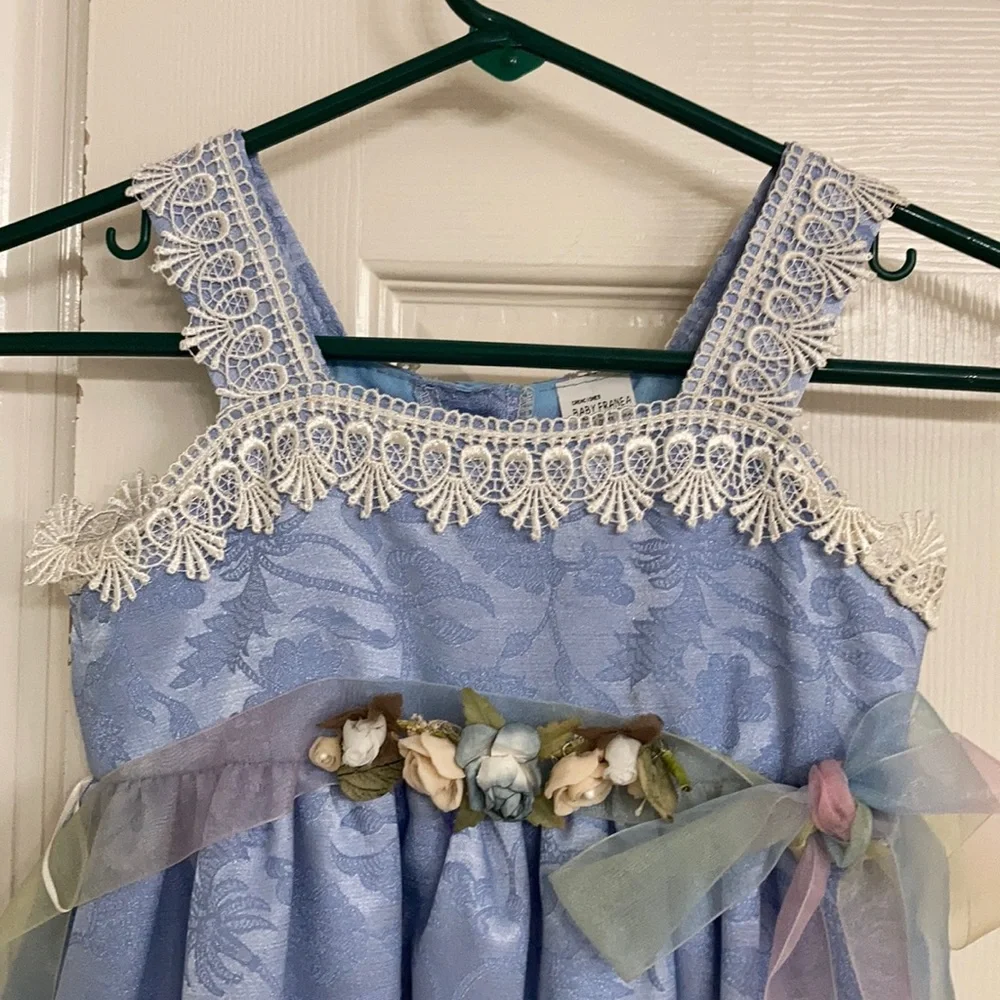 Fancy dress blue w/ lace & lace tie & flowers FLOWER GIRL QUINCINERA SISTER